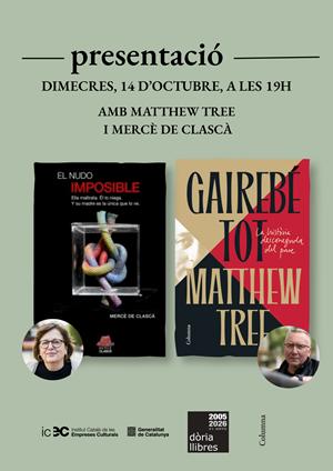 Presentación de El Nudo Imposible en Dòria Llibres, Mataró. Miércoles 14 de octubre, 19 h, con Matthew Tree